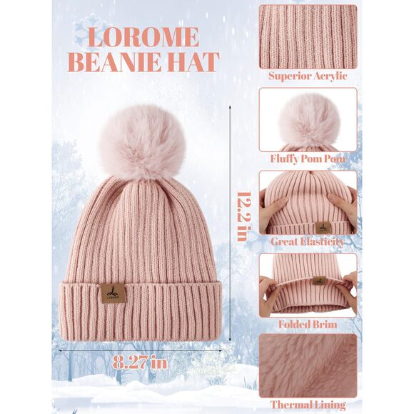 Women Winter Beanie Hat Scarf Glovess Set, Fleece Knitted Pompom 5866 - Picture 2 of 9